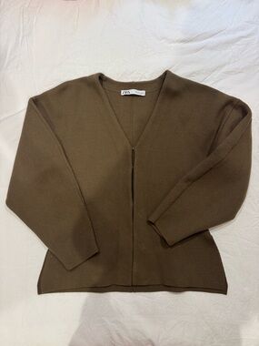 Zara Olive Brown V-Neck Knit Cardigan